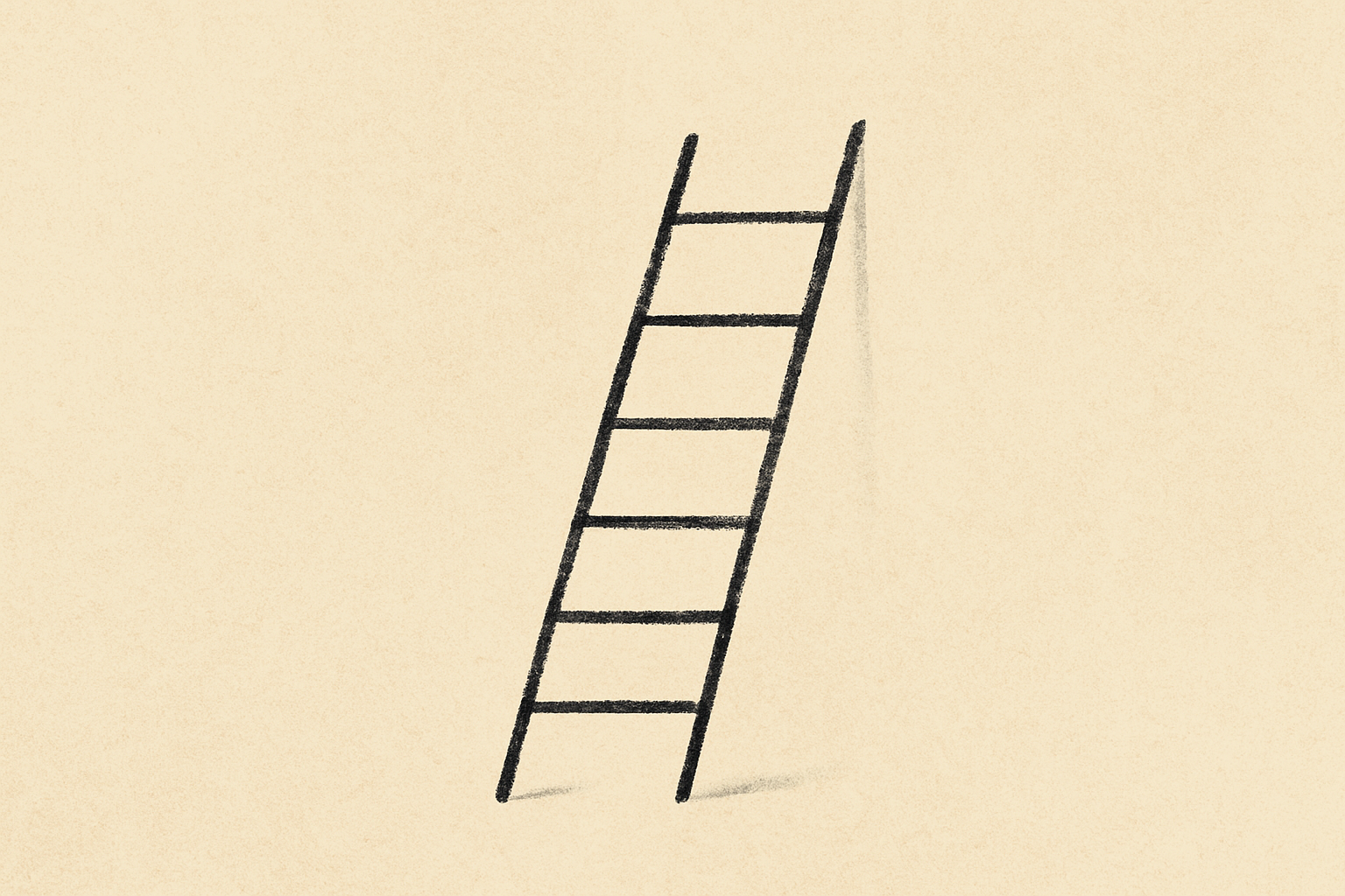 An ink-drawn ladder leaning against a cream wall with coral dots on each rung.