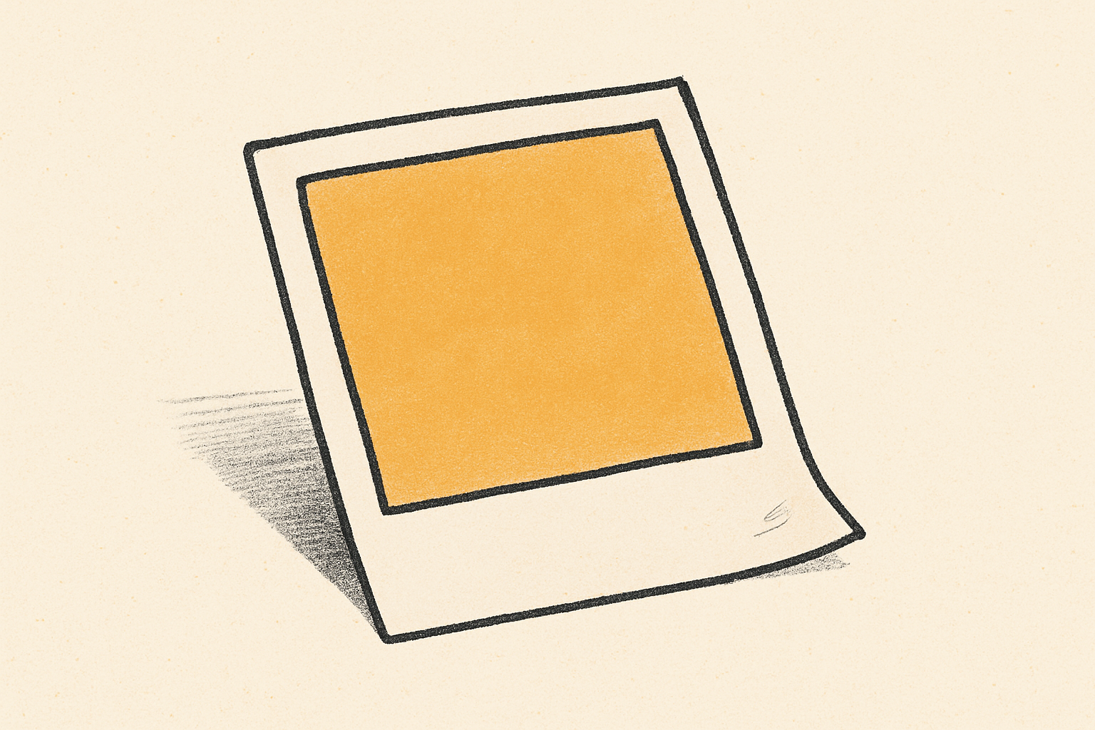 An old polaroid photo faded to soft mustard with slightly curled edges on a cream surface.