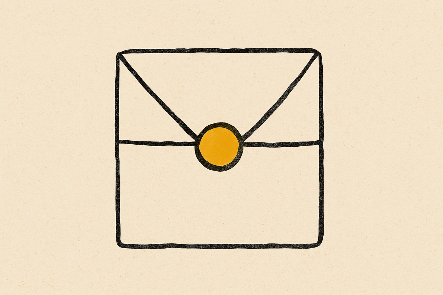 An ink page folded into thirds like a letter and sealed with a mustard wax dot.