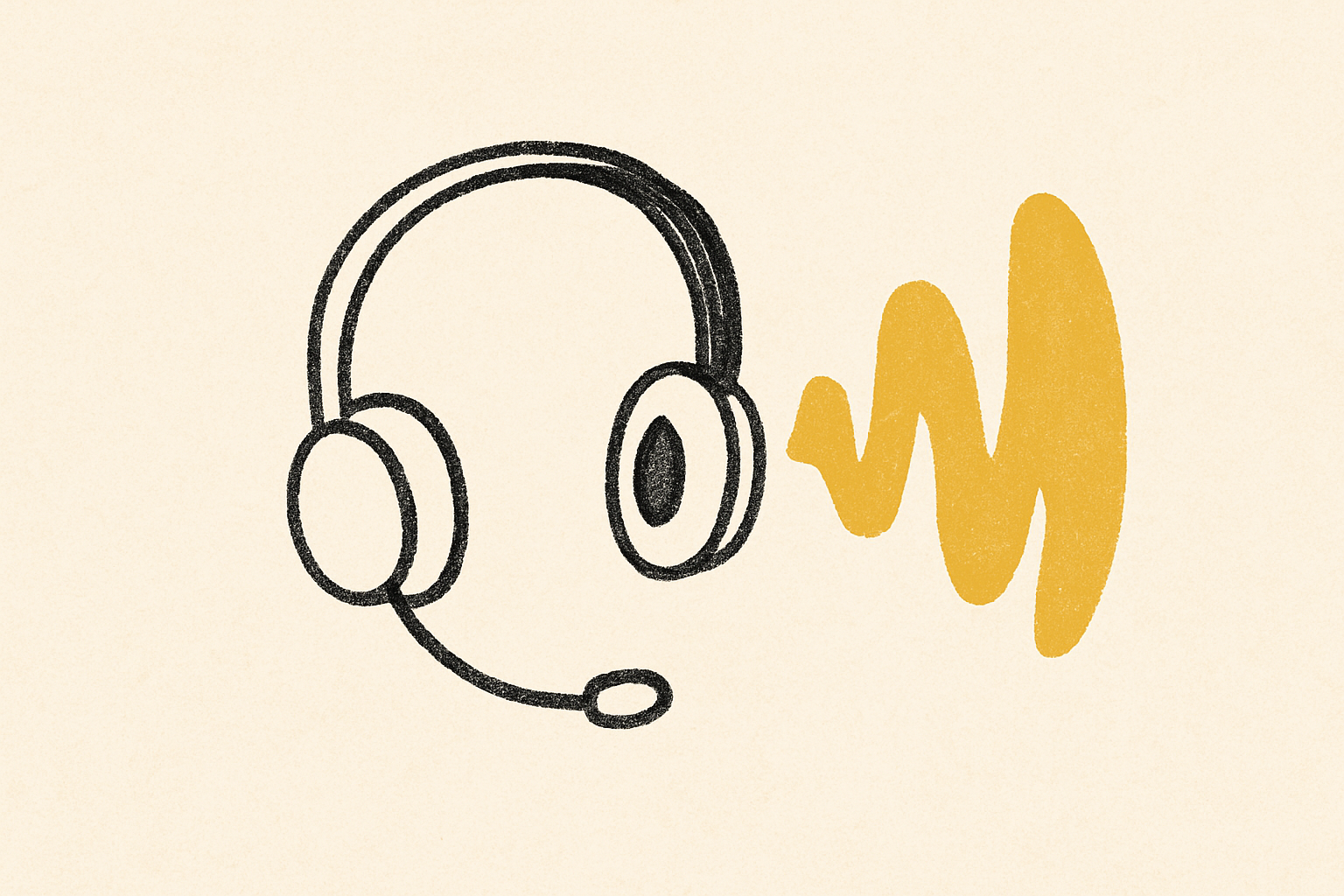 An ink headset with a single soft mustard sound wave radiating from one earcup.